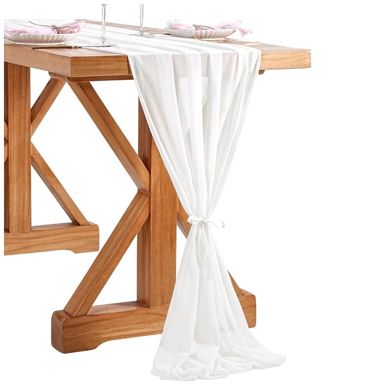 SoarDream White Table Runner Wedding Chiffon Table Runner 27x120 Inches Long Table Runners Elegant Sheer Drapes Fabric for Outdoor Table Decoration - Image 1